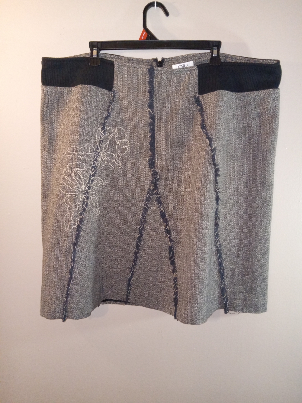 Cato Gray Embroidered A-Line Skirt with Contrast Waistband